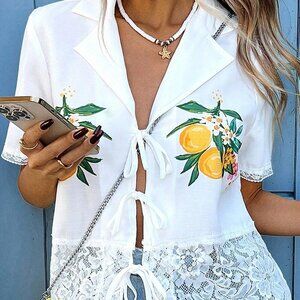 White Boho Women's Plus Size Short Sleeve Shirt
